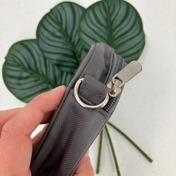 Rectangle Gray Orange Rip Stop Small Zip Travel Make Up Toiletry Cosmetic Bag - Picture 6 of 9